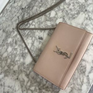 Saint Laurent Monogram Kate Grain De Poudre Small Pink Leather Shoulder Bag🌟🌟